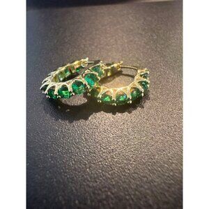 Gold Hoop Earrings With Emerald-Green Stones CZ Fashion Jewelry